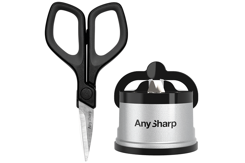 Ostrzałka AnySharp Classic Silver i czarne mini nożyczki