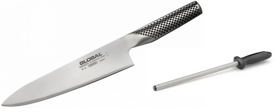 Nóż szefa kuchni 20 cm Global G-2 PLUS ostrzałka Taidea T0825D