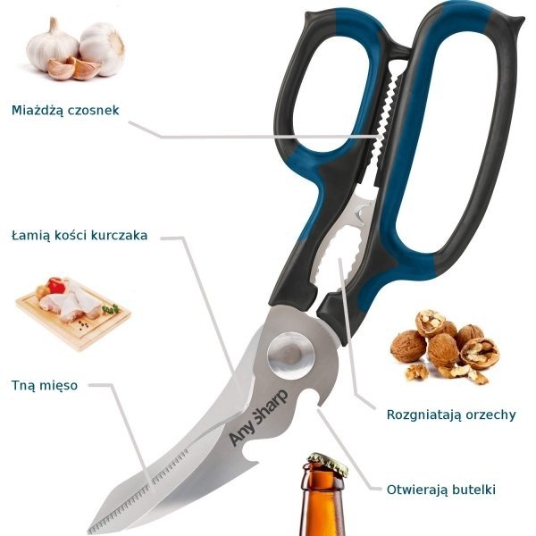 Nożyczki wielofunkcyjne Anysharp 5w1, stalowe, ergonomiczne – zdjęcie 2